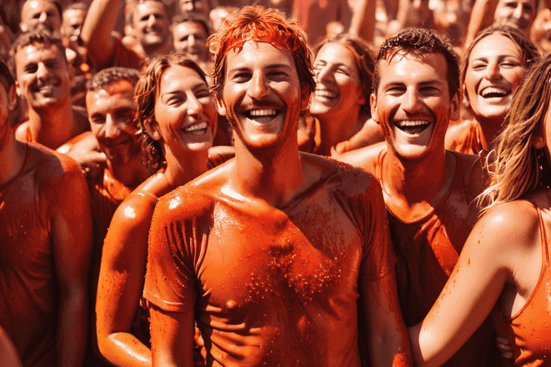 costumes estranhos de outros países - pessoas sujas de tomate na La Tomatina